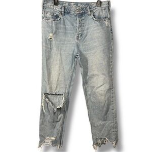We The Free Mid Rise Straight Leg Distressed Raw Hem Button Fly Denim Size 29